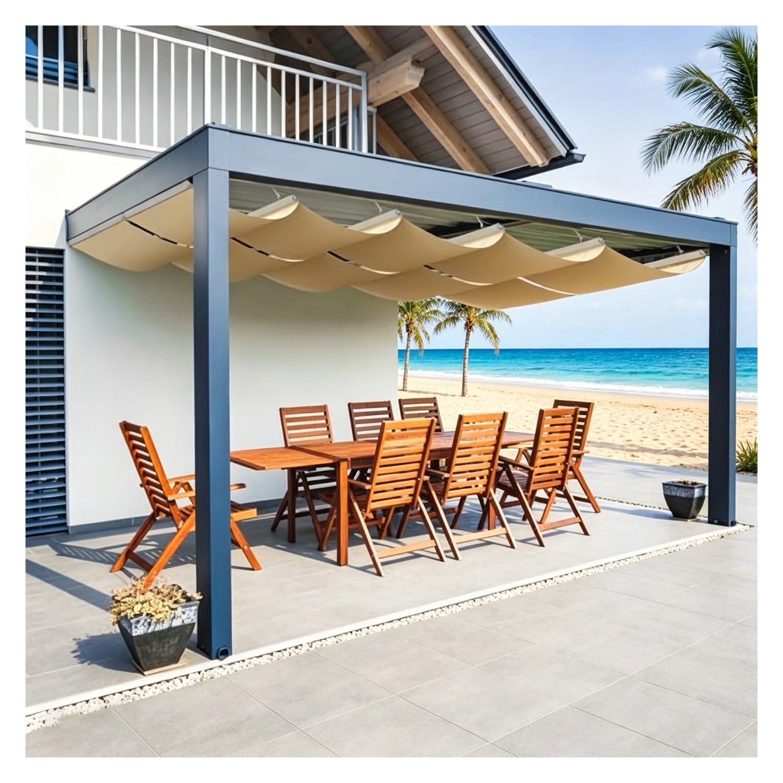 Voile d'ombrage ondulée anti-UV coulissante pour auvent de pergola
