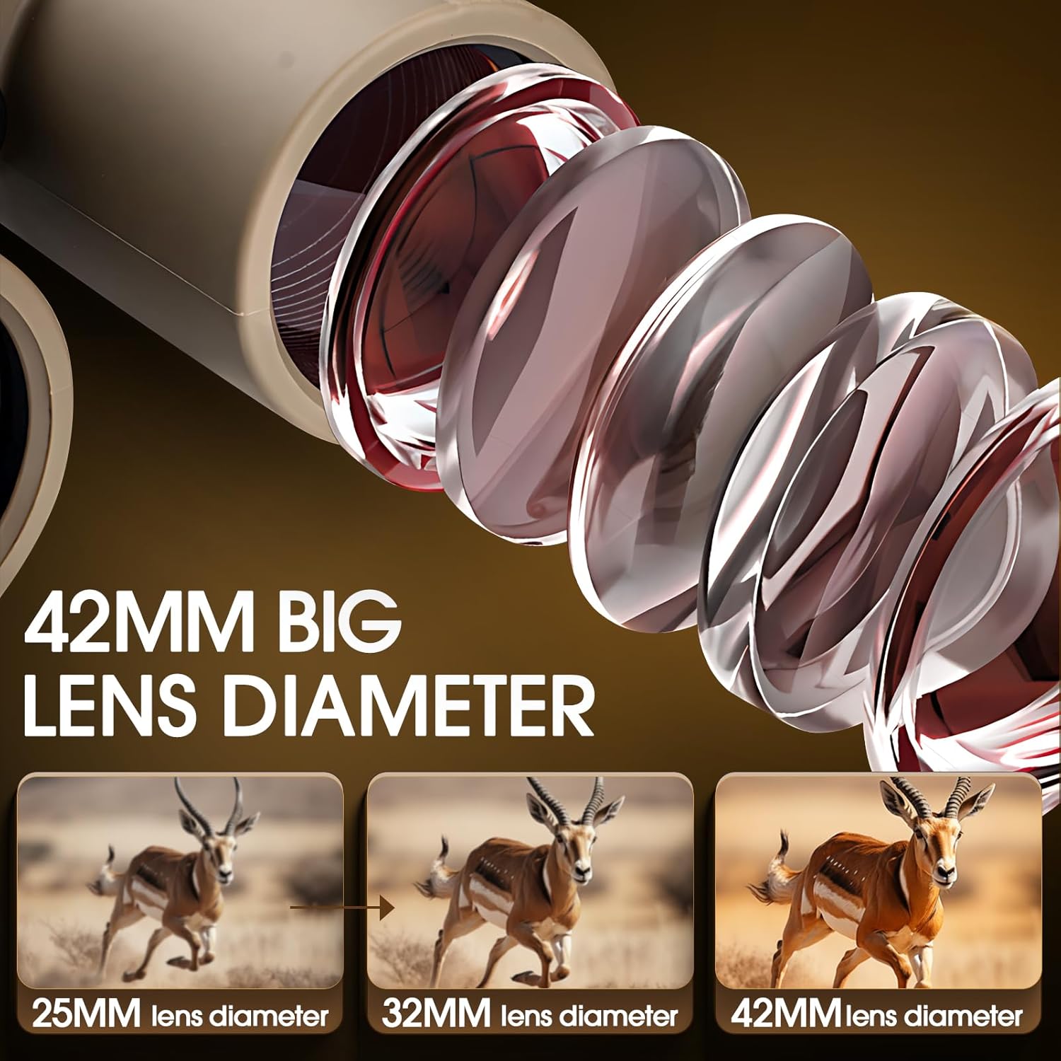 12x42 HD Binoculars for Adults High Powered Binoculars with Upgraded Phone Adapter Waterproof Compact Binocular with Low Light Night Vision for Bird Watching Hunting Outdoor Sports Concerts Mud - Image 2