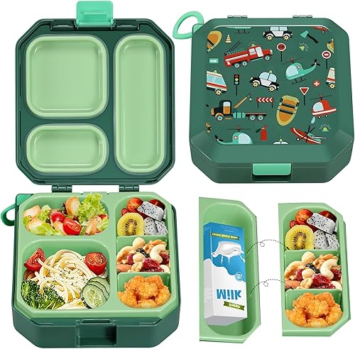 Lonchera Bento para niños, contenedor de almuerzo de 35 onzas a prueba de fugas con 5 compartimentos, materiales seguros para alimentos, tamaños de