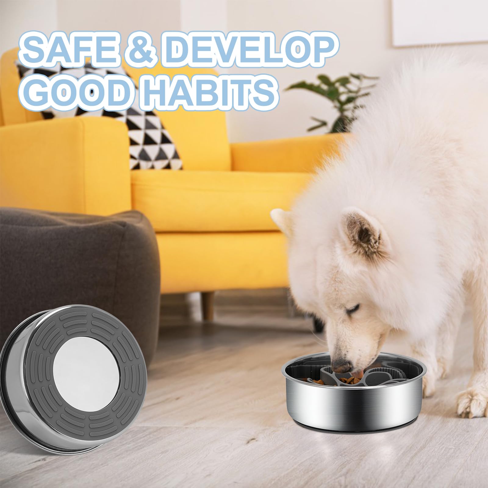 2-in-1 Slow Feeder Dog Bowls, Stainless Steel Pet Bowls with Silicone Feeder Insert, Removable Non-Slip Rubber Base for Dogs to Slow Down Eating (Small Breed) - image 7