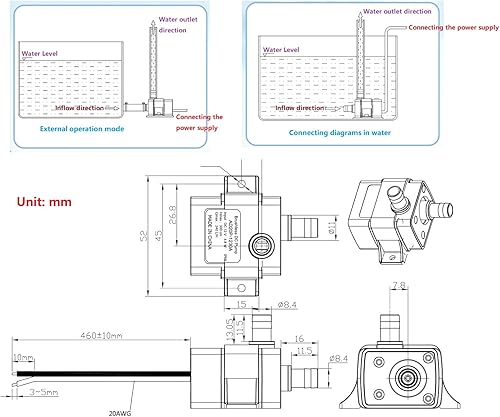 Miniatura 2 de 2 unids DC 12 V mini bomba de agua 9.8 ft 240LH ultra silencioso motor sin escobillas para piscina sumergible acuario bomba de agua solar