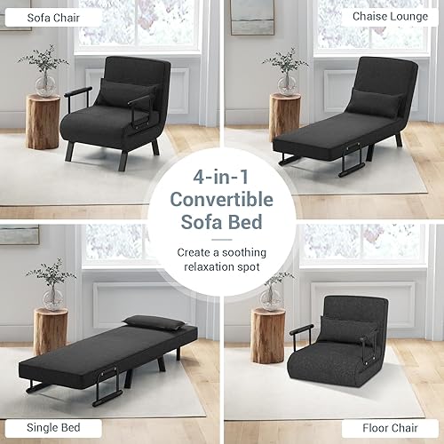Miniatura 6 de KOMFOTT Sofá cama convertible 4 en 1 plegable con respaldo ajustable de 6 posiciones, tumbona tapizada con almohada extraíble, sofá reclinable de