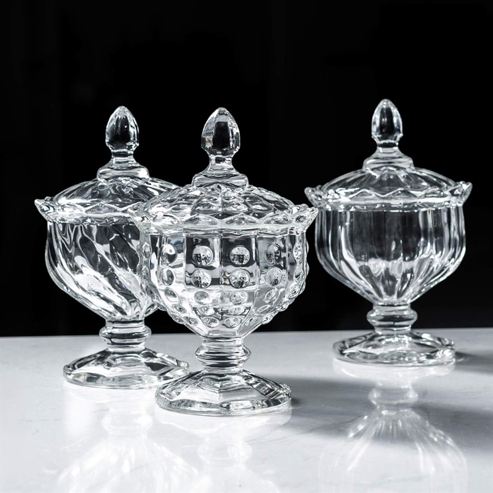 sucrier Bol à Sucre en Verre Tall Sugar Bowl Fleur Thé Réservoir Transparent Cube Cube Cube Bol avec Couvercle Anti-poussière (Trois Styles) Bocal à Bonbons (Color : C)