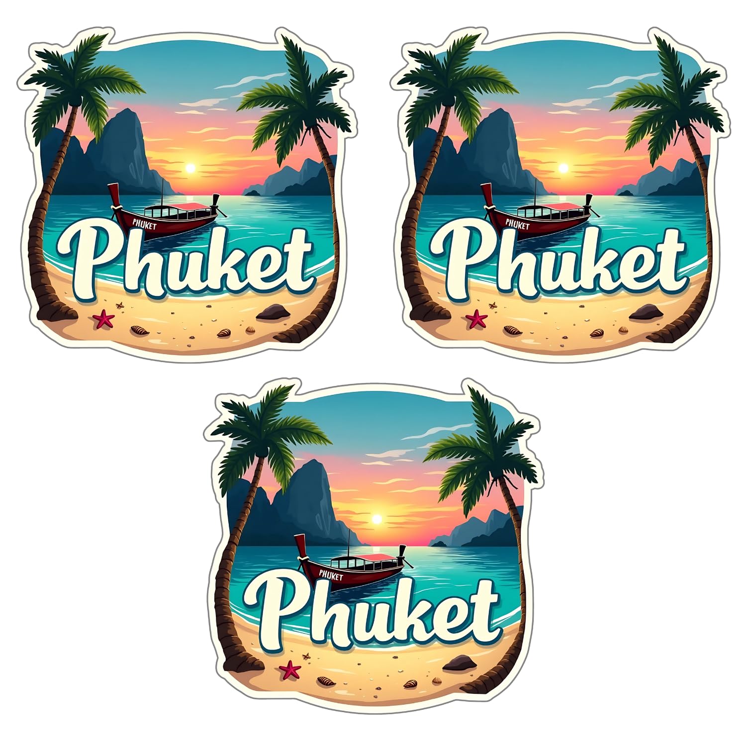 Naxon Phuket Fridge Magnet Souvenir (3x3 Inch) | Thailand Travel Collectible Gift | Decorative Kitchen & Home Décor Magnet | Phuket Island Beach Souvenir for Friends & Family | Pack of 3