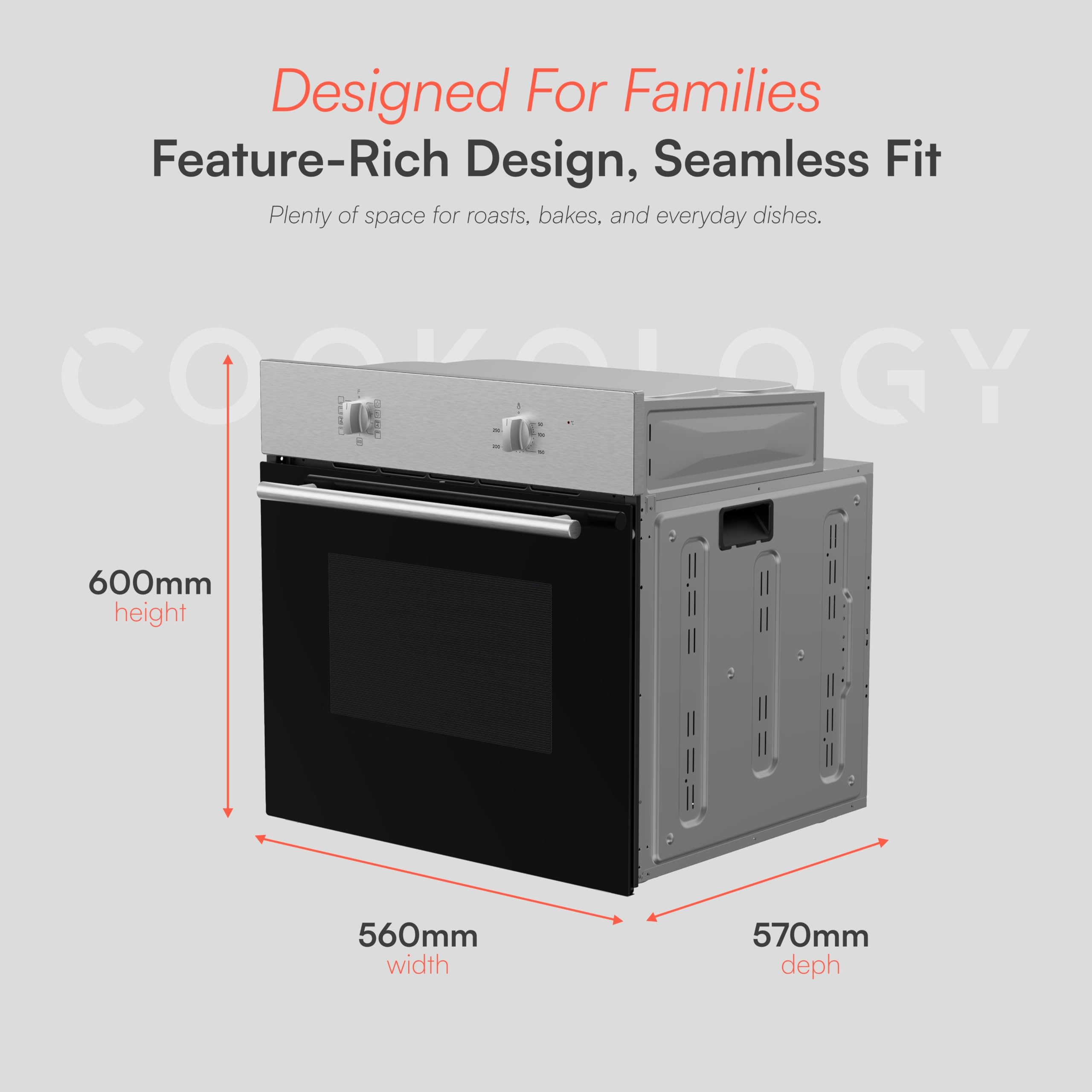 Cookology Built-in Electric Fan Oven in Stainless Steel - 65 Litre Capacity – Single Oven with Grill - Mechanical Controls - A Energy Rating – BOFA65SS — view 4
