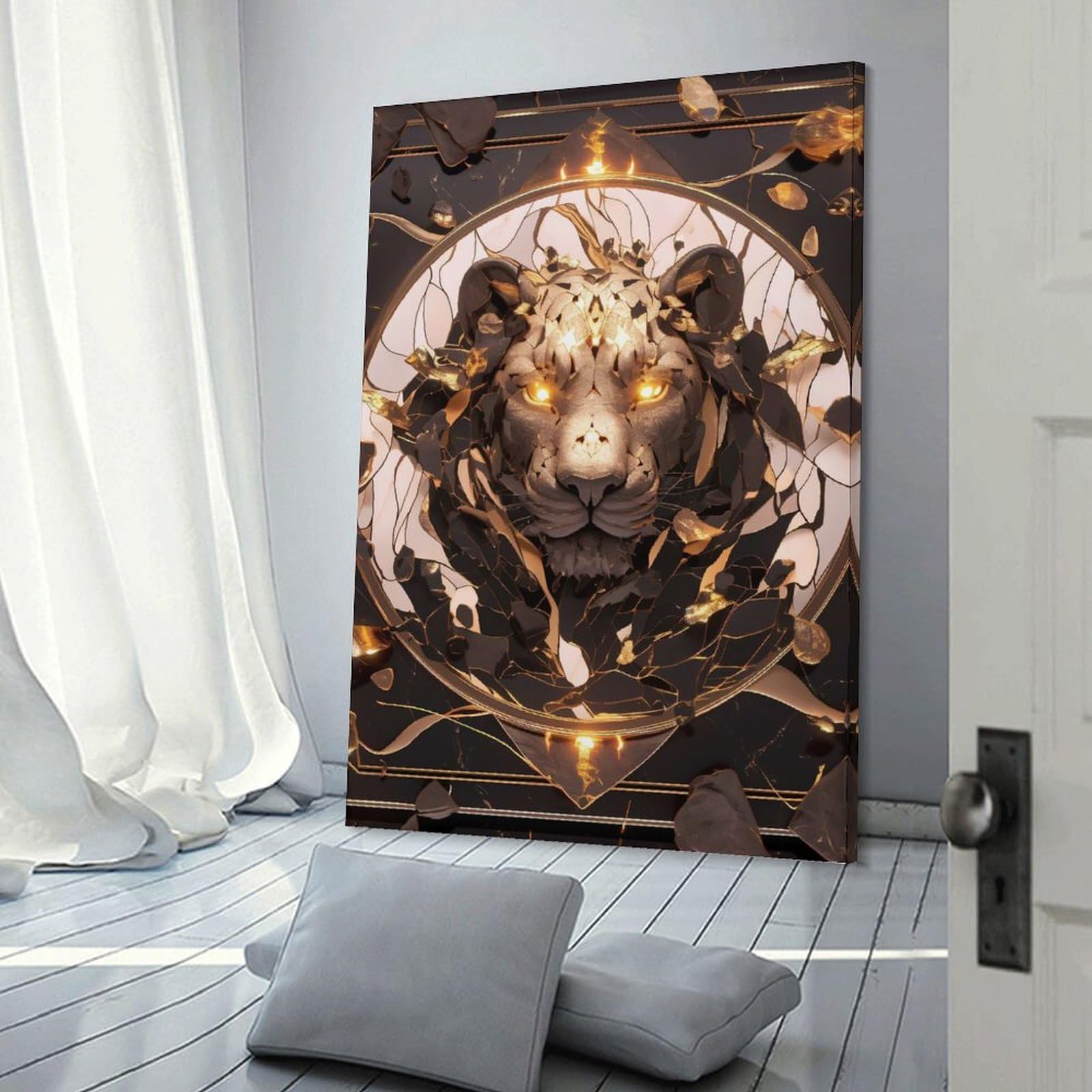 Junmoney Abstract Lion with Golden Eyes Home Decor Wall Art 20x30inch(50x75cm), for Office, Study Or Home Workspace, Home Office Artwork with Decorative Appeal