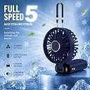 Portable Mini Handheld Fan, USB Rechargeable, 5 Speed Settings, Detachable Base, Lanyard Included, Built-in 4000mAh Battery Desk Fan (Dark Blue) gallery image