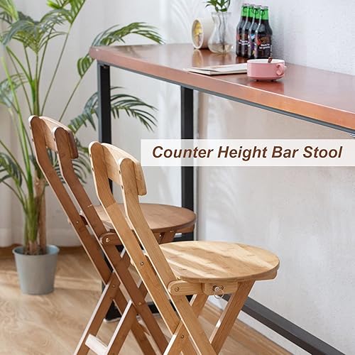 Miniatura 5 de Taburetes de bar plegables de bambú para desayuno, taburete de altura de encimera de cocina de 24 pulgadas27 pulgadas con respaldo, silla alta de