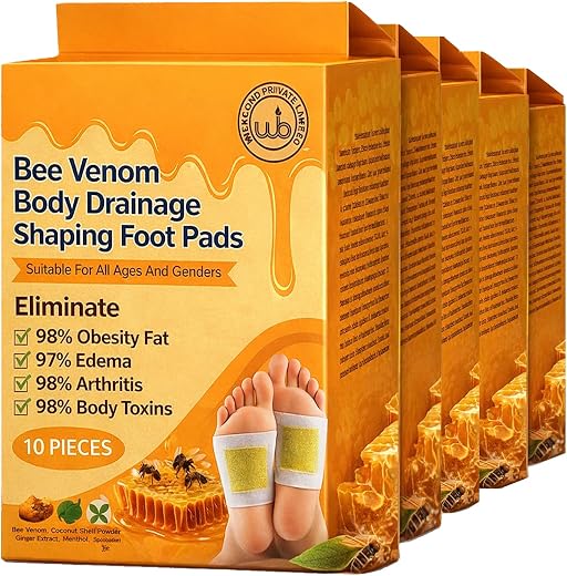 Bee Venom Body Drainage Shaping Foot Pads, Detox Patches with Green Tea Extract, Overnight Use, 10 Pieces (3)