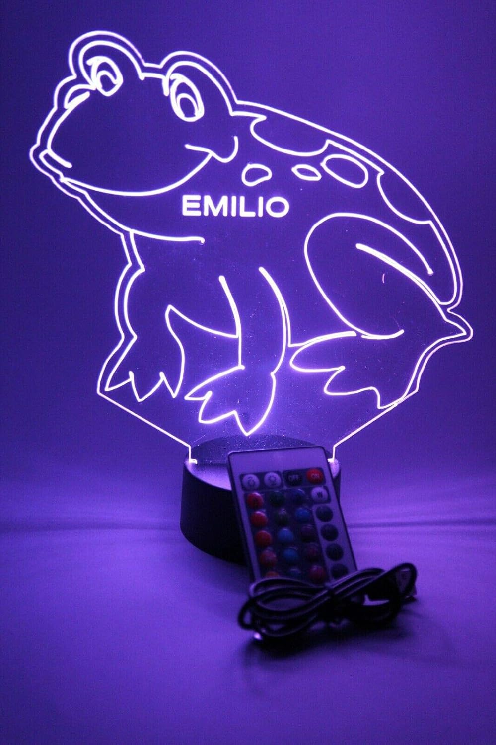 MIRROR MANIA Frog Light Up Lamp LED Personalized Name Night Light Engraved Leaping Toad Table Lamp - It's Wow, with Remote, 16 Color Options, Dimmer, Free Engraved, Great Gift