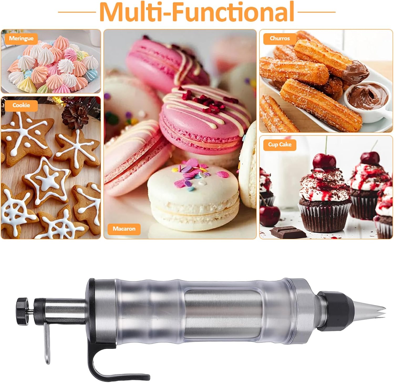 Diydeg Cookie Press Maker, Stainless Steel DIY Icing Piping Kit with 6 Interchangeable Nozzles, Effortless Versatile Cookie Press for Cake Dessert Decorating Baking Tool