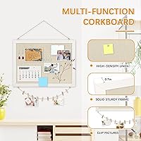 Vista 4 de DOLLAR BOSS - Tableros de anuncios con lino, 1 tablero de corcho de doble cara de 16 x 12 pulgadas para paredes, con marco de madera, pequeño