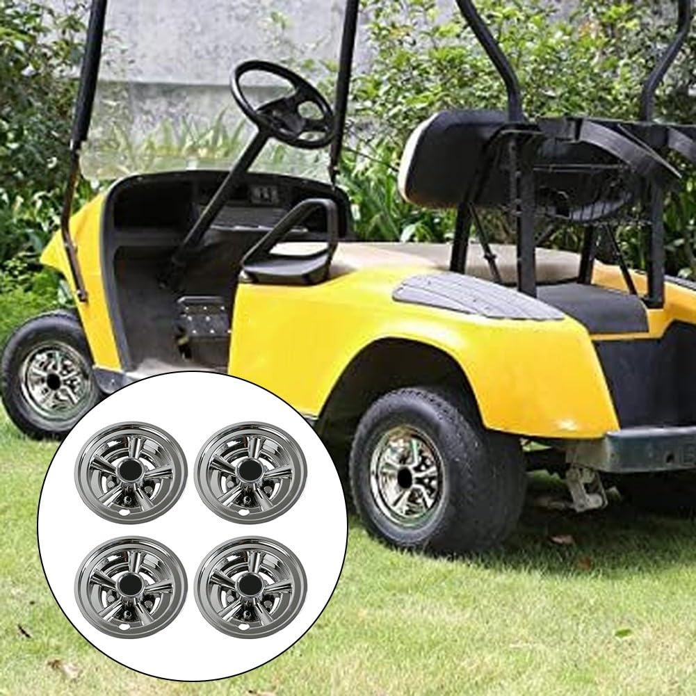 Cubiertas de rueda de carrito de acero inoxidable de 8 pulgadas, cubo para EZGO, juego de 4 cubiertas de llantas plateadas, accesorios de repuesto para ruedas de carrito (cuatro)