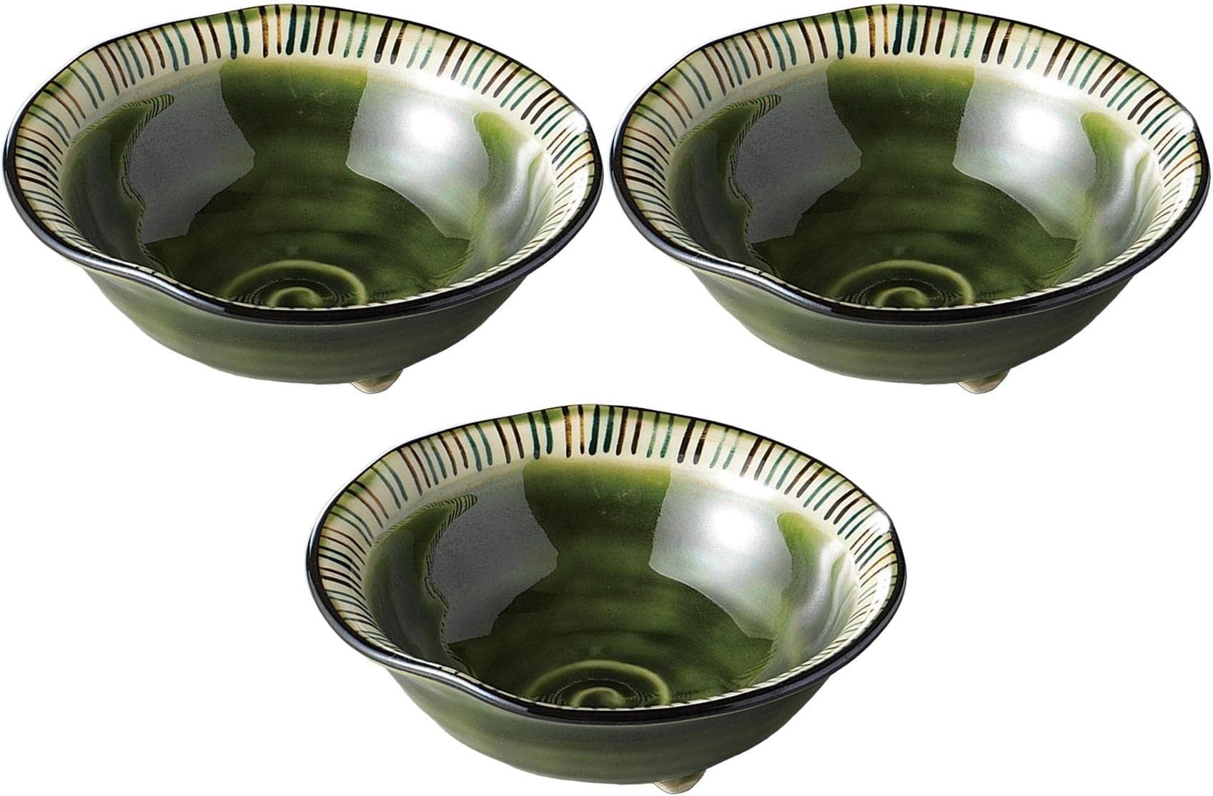 Set of 3, Oribe Tokusa 3 Foot Small Bowl, 4.5 x 1.8 inches (11.3 x 4.6 cm), Small Pot