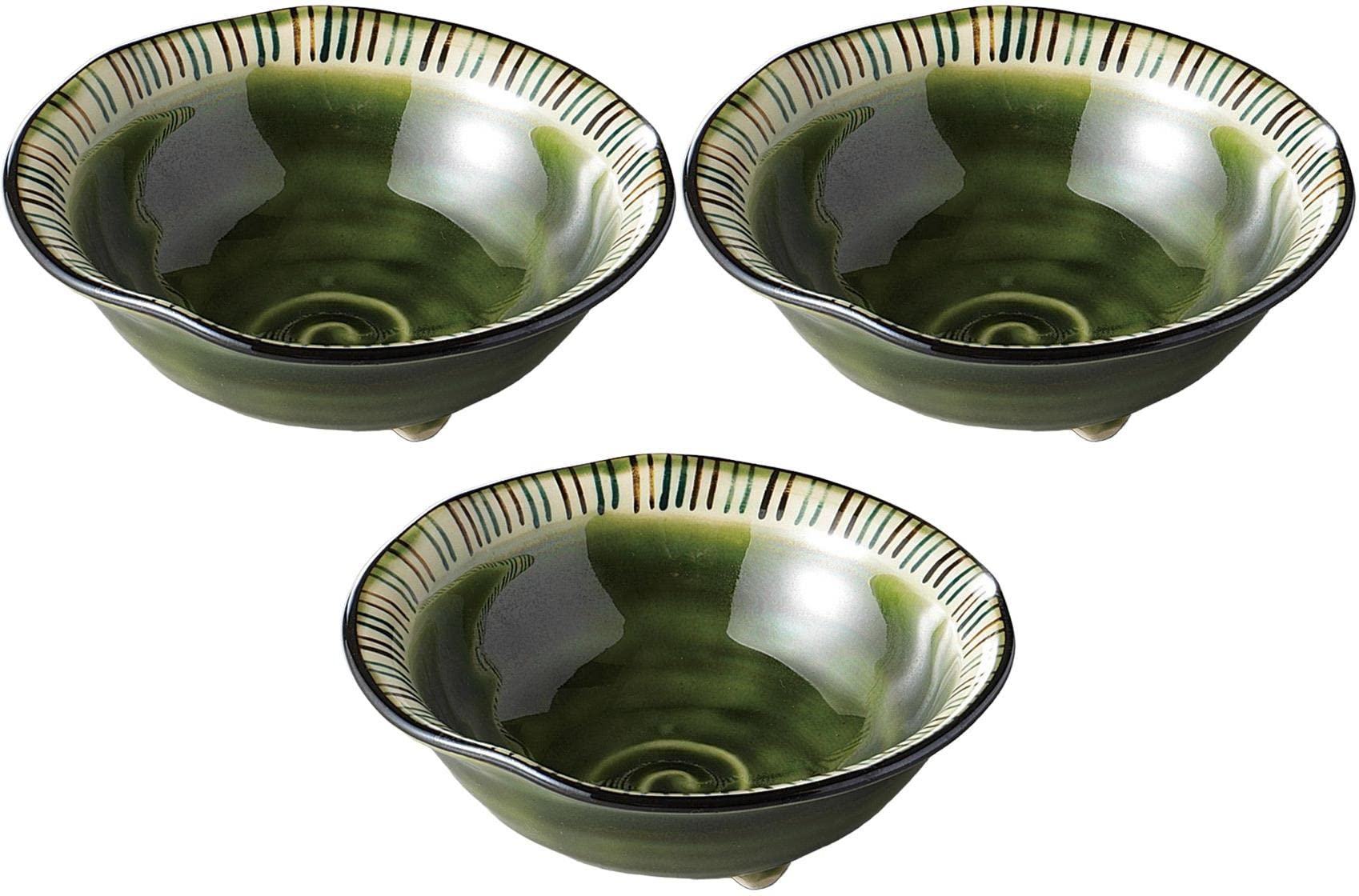 Set of 3, Oribe Tokusa 3 Foot Small Bowl, 4.5 x 1.8 inches (11.3 x 4.6 cm), Small Pot