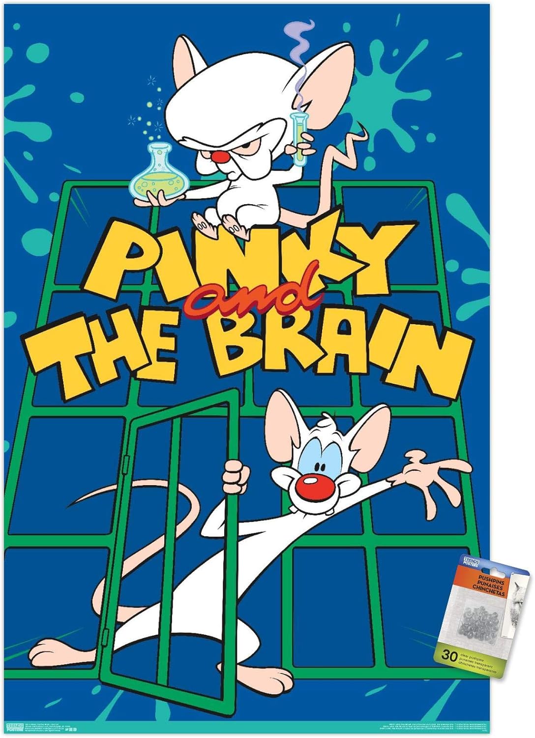 Trends International Pinky And The Brain - Key Art Wall Poster, 22.37" x 34.00", Premium Poster & Push Pin Bundle