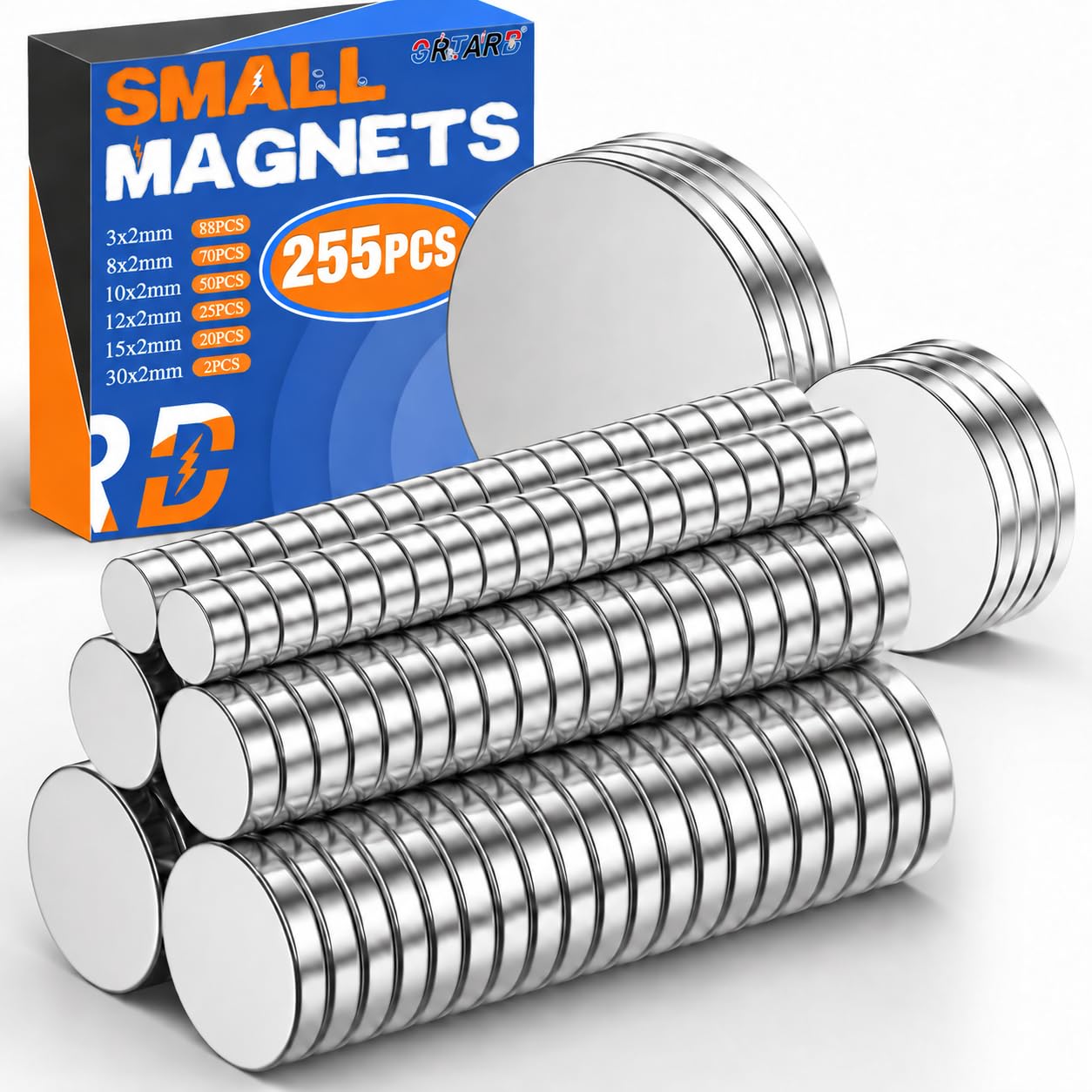 Grtard 255 Pcs Round Neodymium Magnet Small Magnets, 6 Sizes