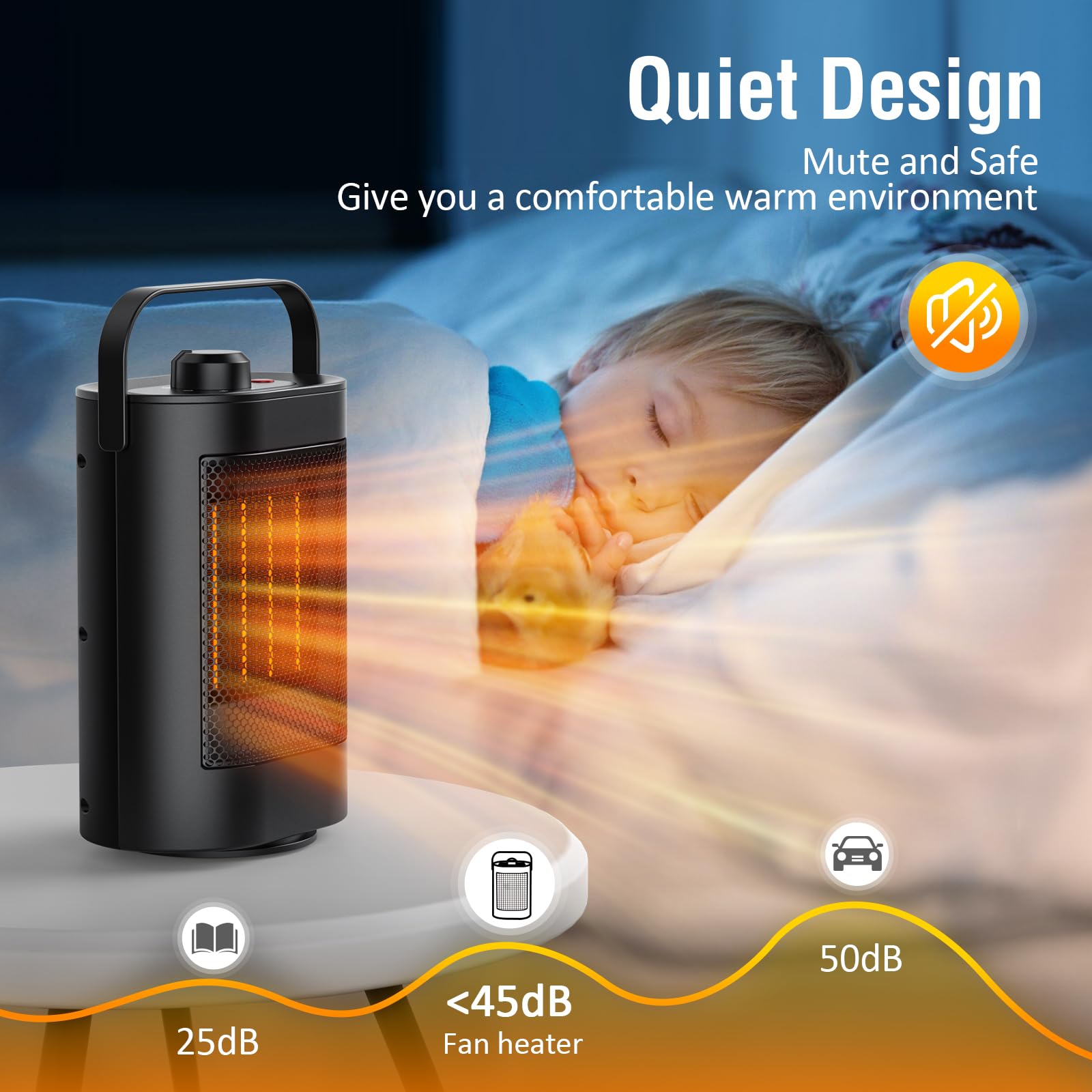 YAZEKY Chauffage d'appoint 1500W, Mini PTC Radiateur Soufflant Electrique à Economie D'énergie, Silencieux, 3 Niveaux de Chauffage, Protection Multiple-Pour Salle De Bain, Bureau, Salon