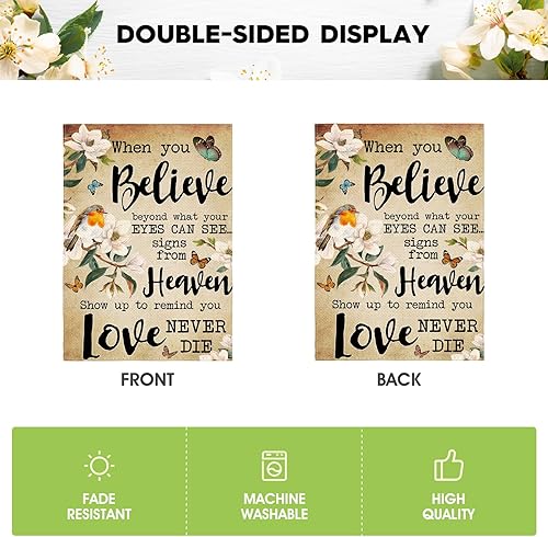 Miniatura 6 de AVOIN colorlife Magnolia - Bandera de jardín conmemorativa de 12 x 18 pulgadas de doble cara en el exterior, Love Never Dies Memorial Day Gravesite