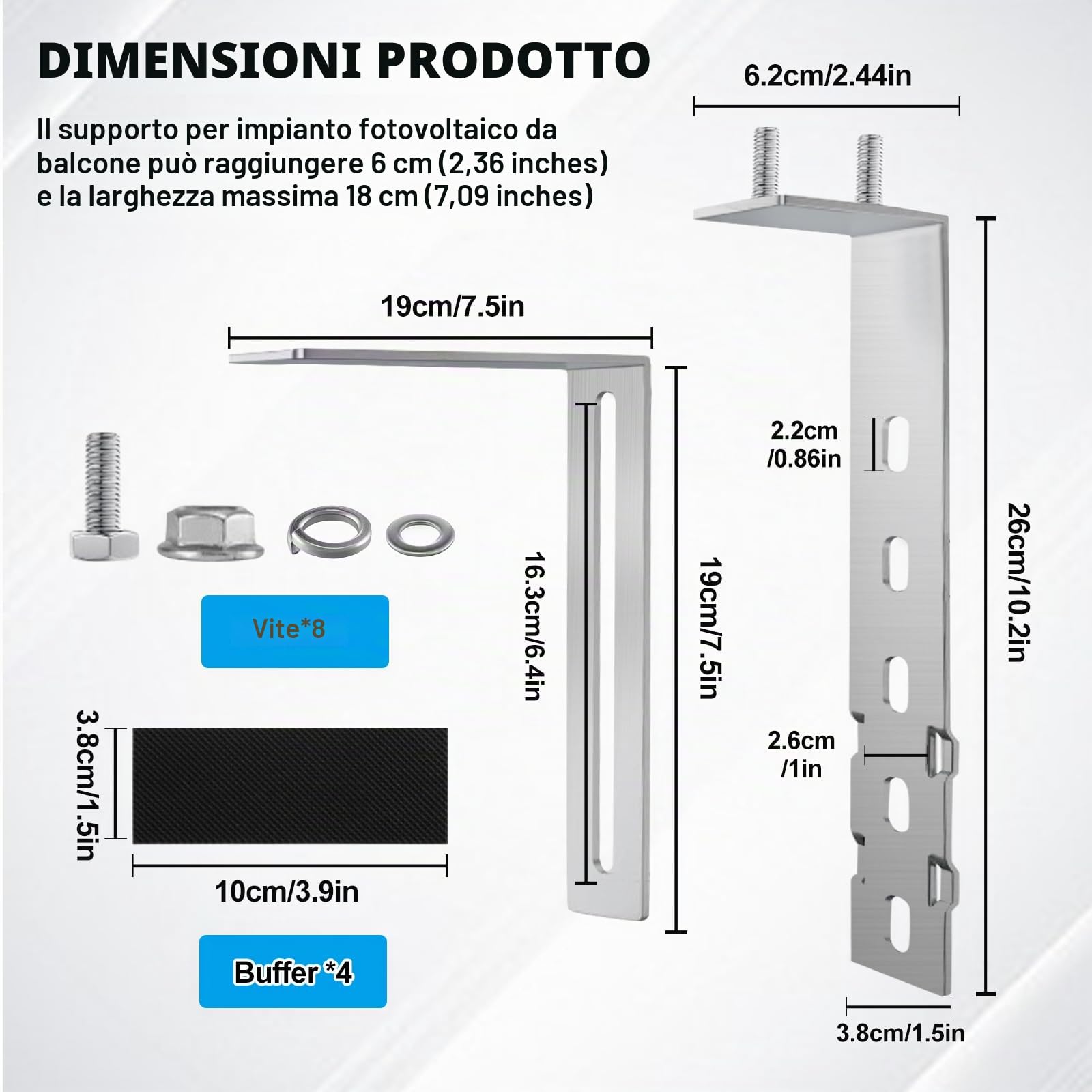 Ganci per Supporto Pannello Solare, 4 Pezzi Kit Ganci per Pannello Fotovoltaico, Staffe per Pannelli Solari da Balcone, Fissaggio Robusto Senza Fori, Supporto in Acciaio Inox per Moduli Fotovoltaici