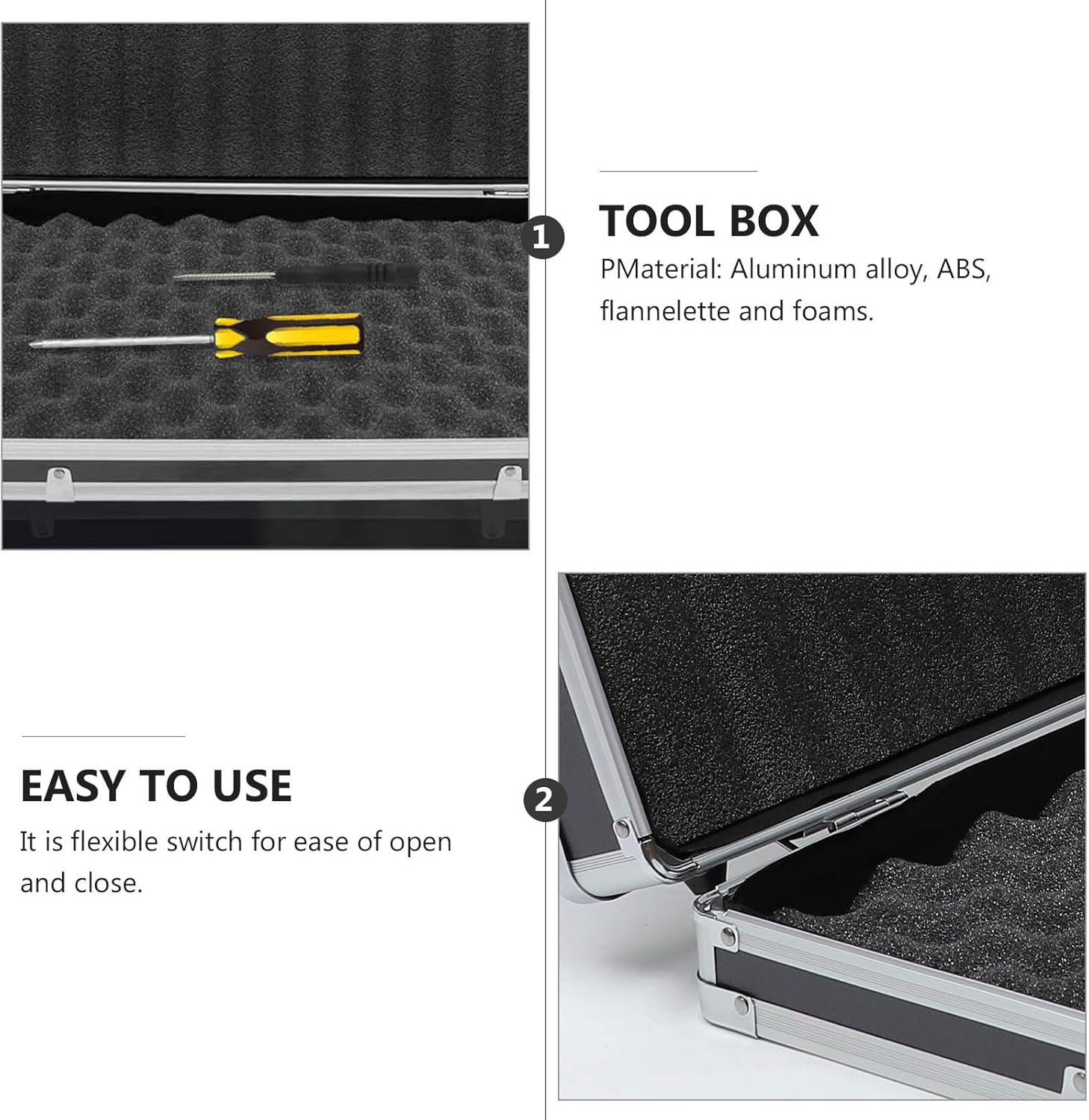 Yardwe Aluminum Case Portable Tool Box Hard Carrying Case with Foam Protects Electronics Tools Test Instruments Cameras Tools Parts and Accessories