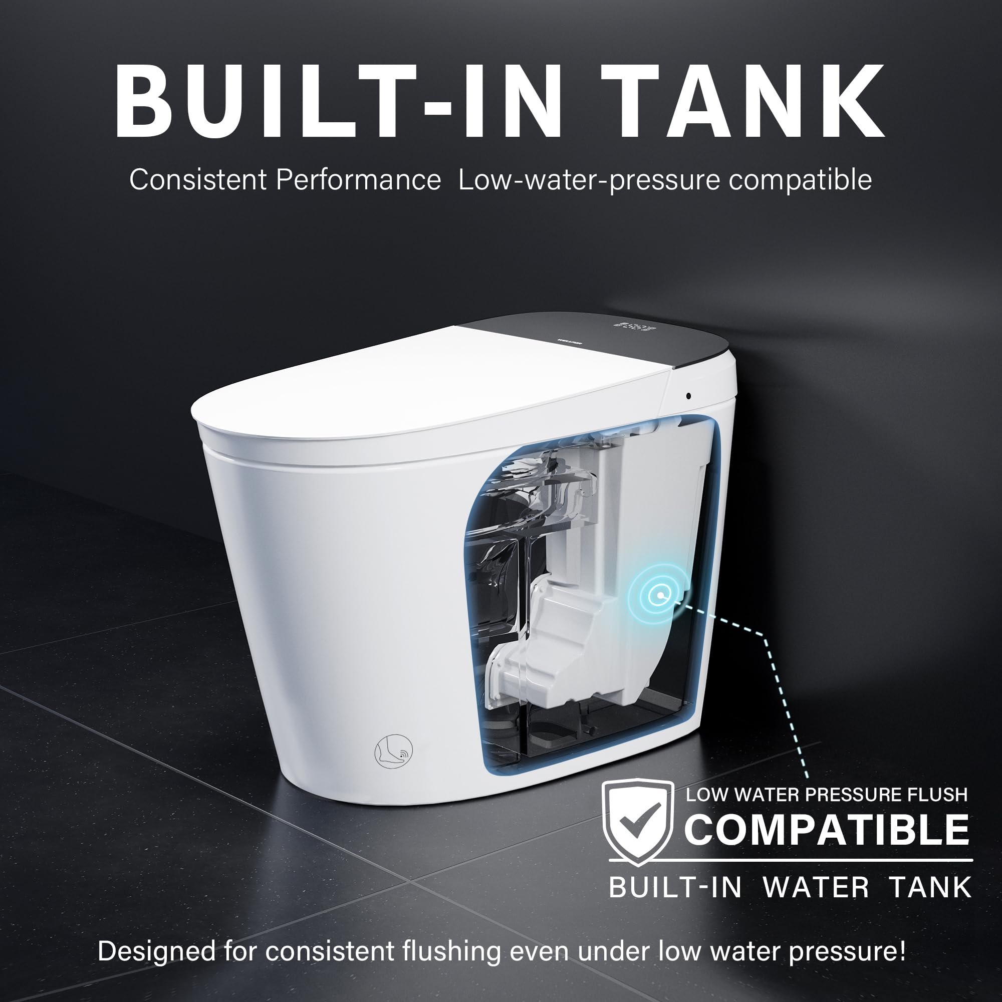 WELLFOR Smart Bidet Toilet with Built-in Tank Heated seat 1 6 GPF Auto Flush Smart Toilet Foot Touch — view 4