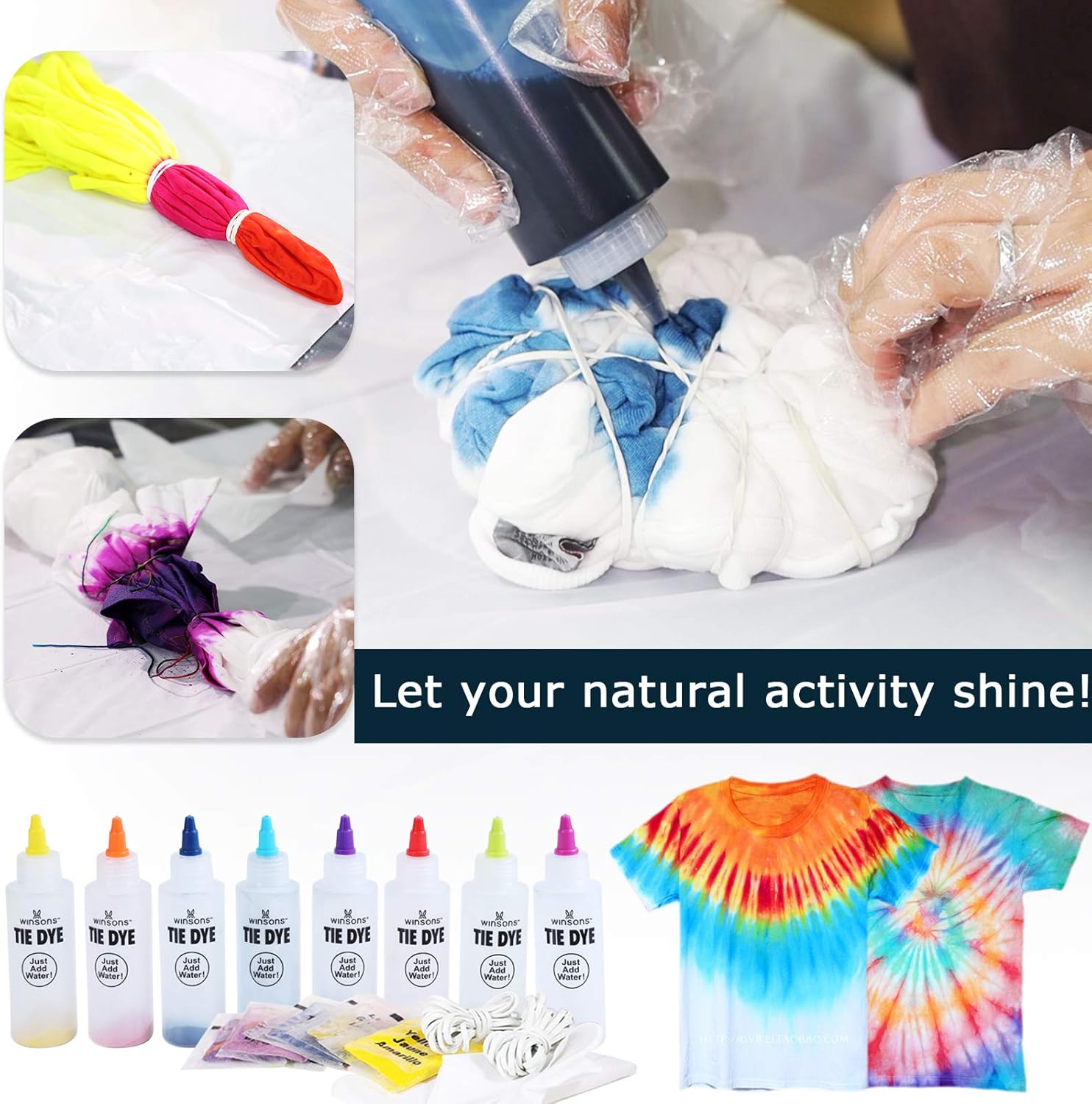 WINSONS Tie Dye Kit, 8 Colours Permanent Tie Dye Arts and Crafts Set