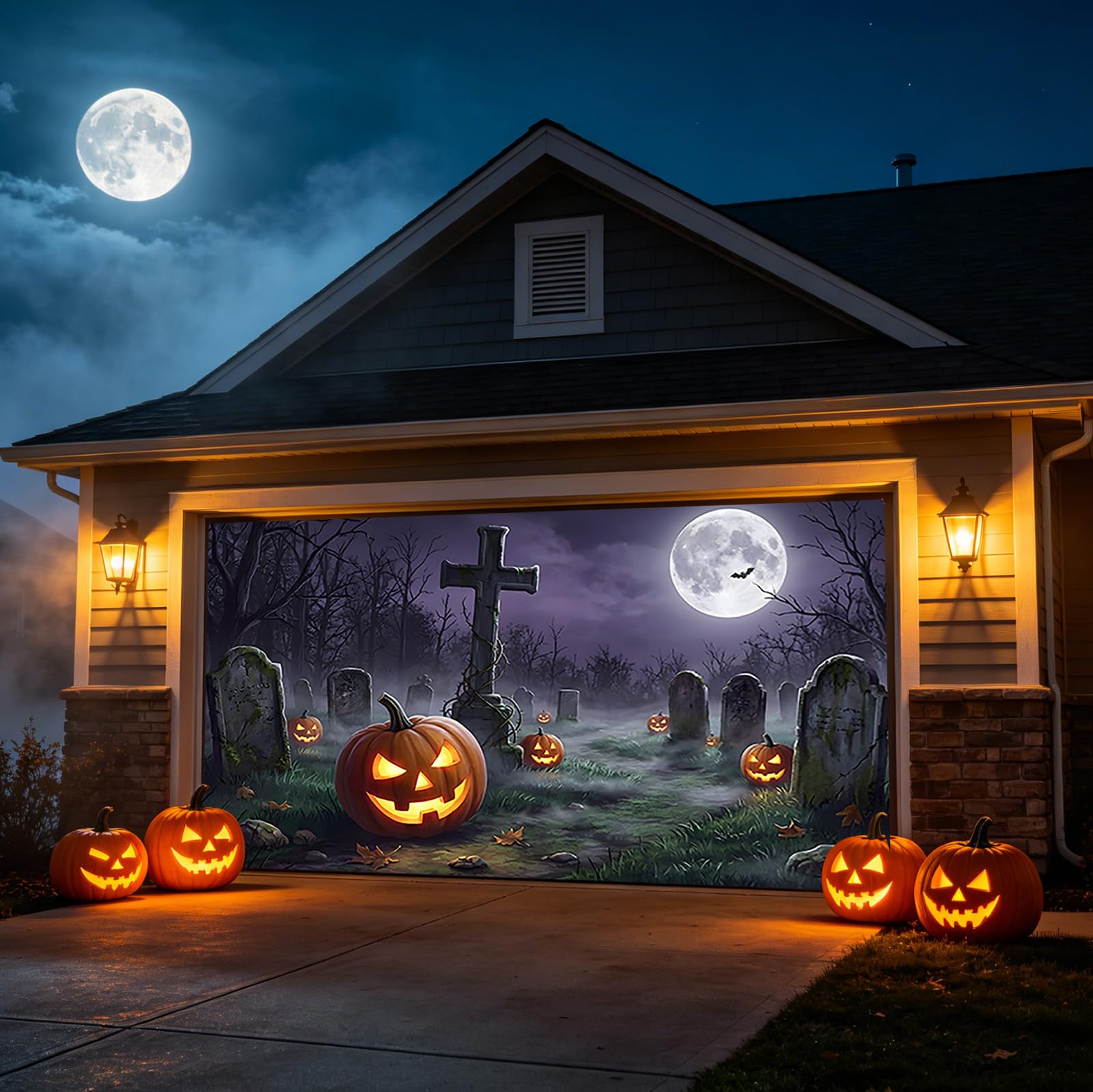 Halloween horror dekoracja domu, na imprezę, tło zewnętrzne