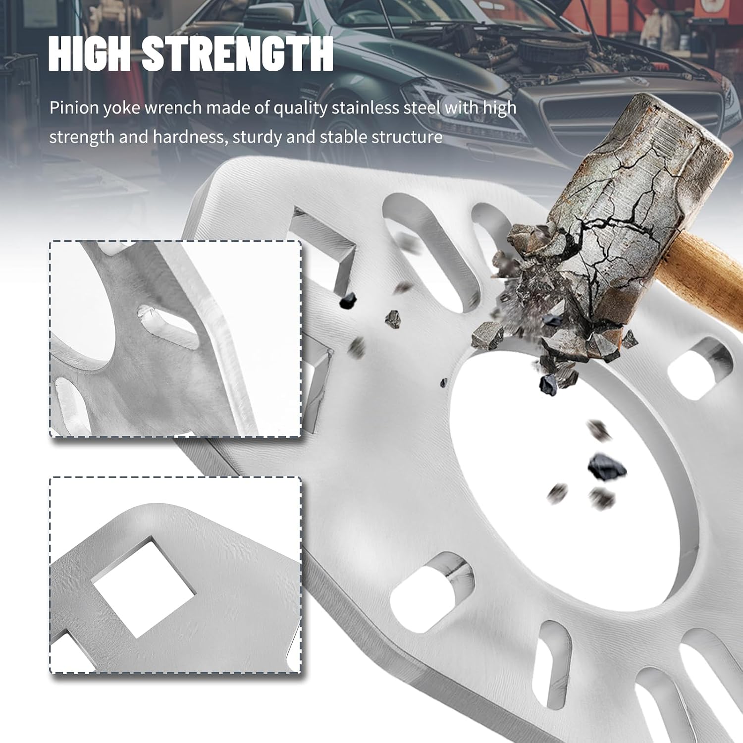Pinion Holding Tool Stainless Steel,Pinion Yoke Wrench Tool Yoke Puller with 1/2" & 3/4" Square Hole,Pinions Depth Tools Kit for Loosening Most Pinions,Flanges,Axles,Yokes