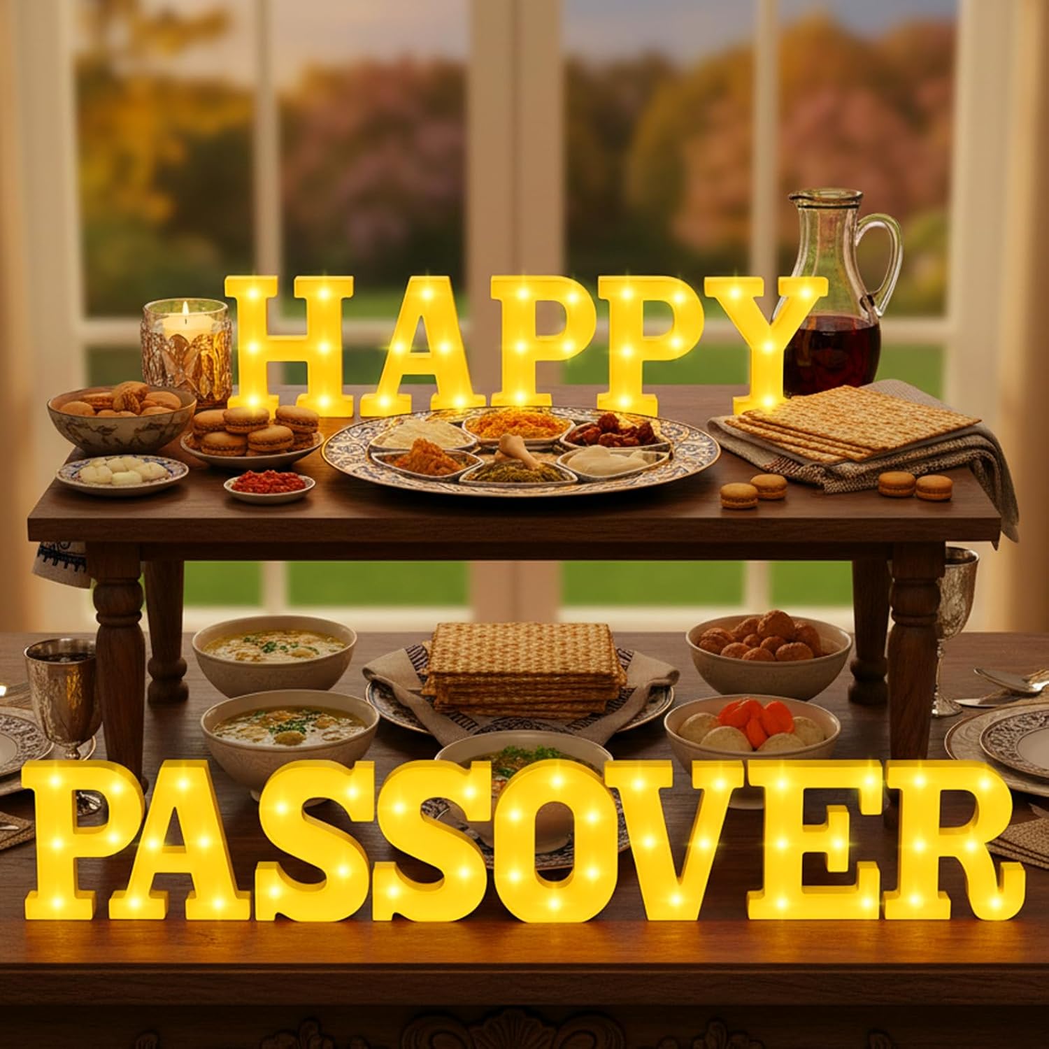 Honoson 13 Pcs Happy Passover Light up Sign Passover Decorations LED Pesach Table Decoration Jewish Festival Holiday Pesach Pesaj Seder for Jewish Holiday Party Table Home Decor