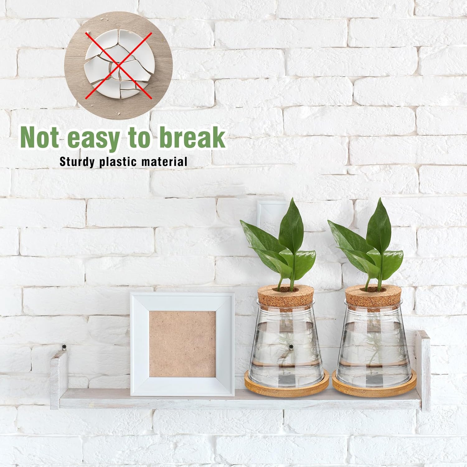 Baderke 12 Packs Propagation Vases for Plants Plastic Plant Propagation with Hole Lid and Bamboo Stand Growing in Water Hydroponic Home Office Desktop Vase Decoration (Cute Style)