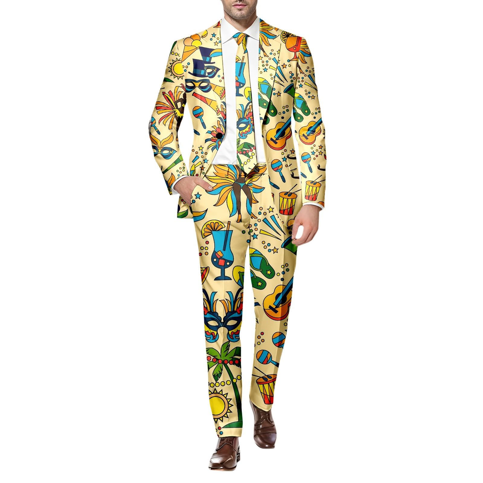 Party Fashion Anzug Herren Lustiger Graffiti Anzug Bunt Jackett und Hose Faschingskostüme Vintage Festliche EIN Knopf Sakko 60er Jahre Art Style Outfit Mardi Gras Karneval Kostüm