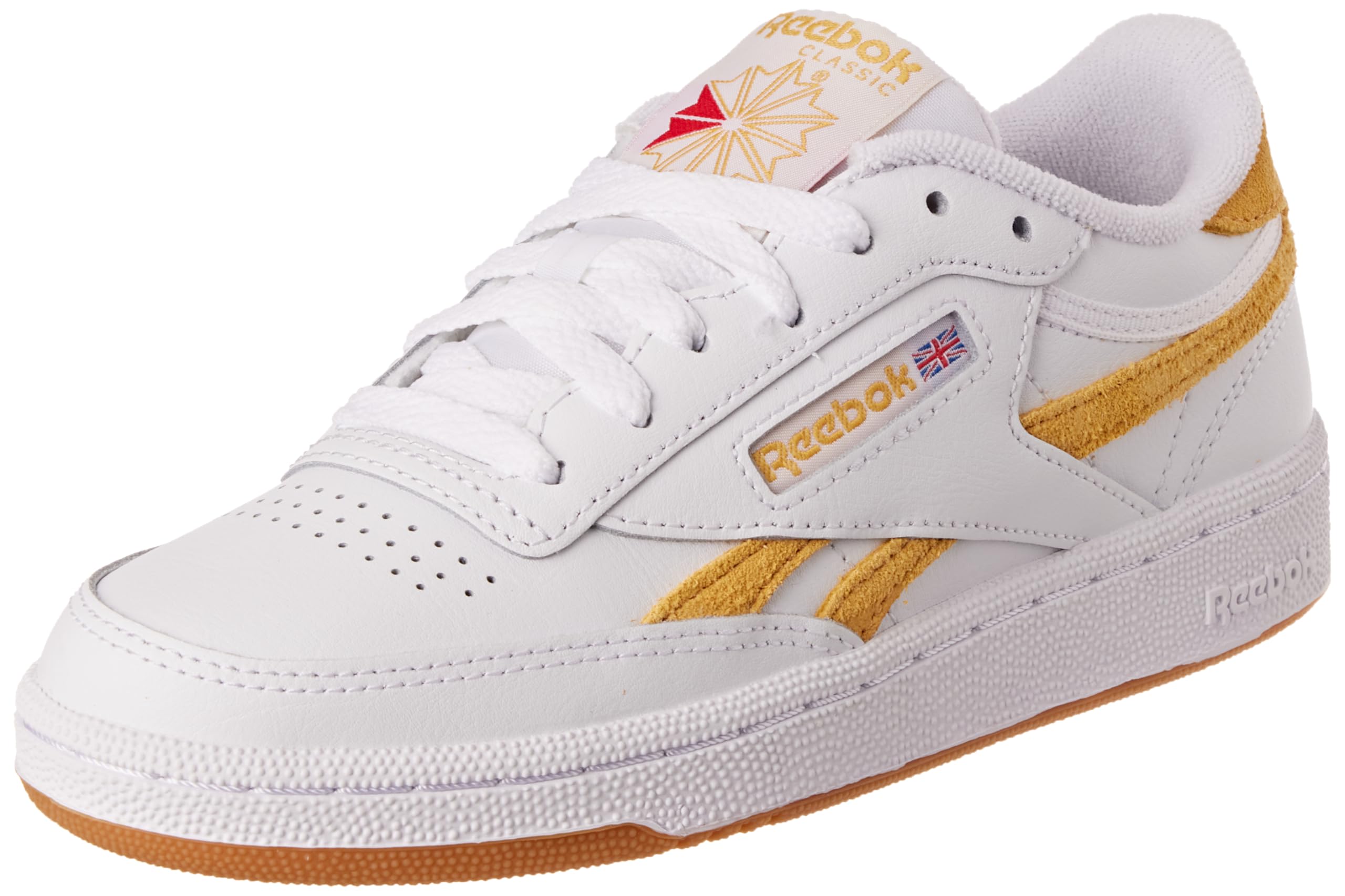 Reebok Women Club C Revenge Sneaker, FTWR White/Retro Gold F23-R/Stucco, 6.5