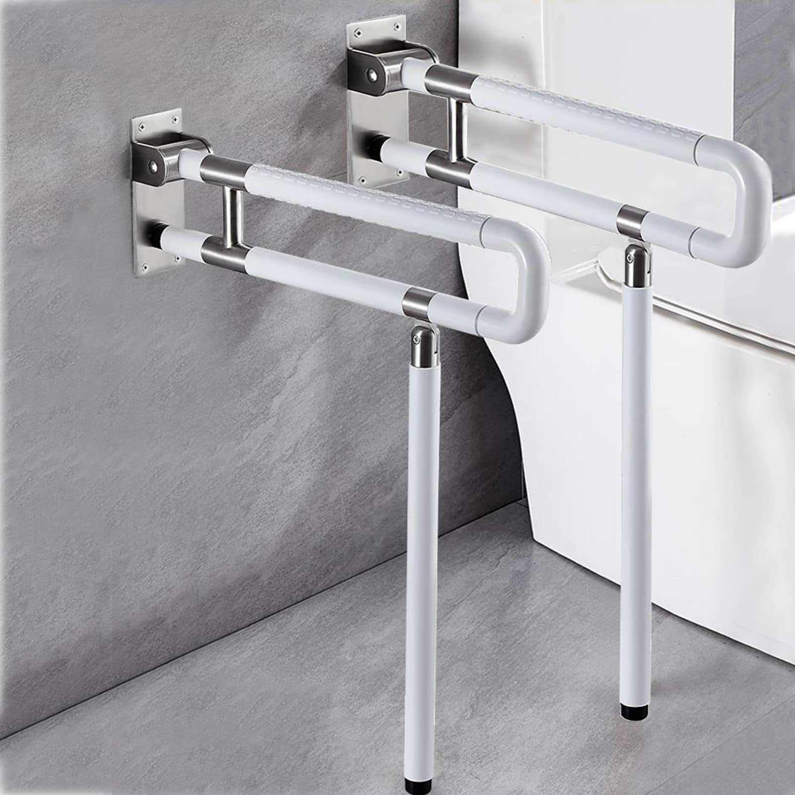 Asidero de seguridad para el inodoro, 2 cps, asa de soporte de pared para inodoro, plegable, para ancianos, embarazadas, personas discapacitadas, color blanco, 60 cm