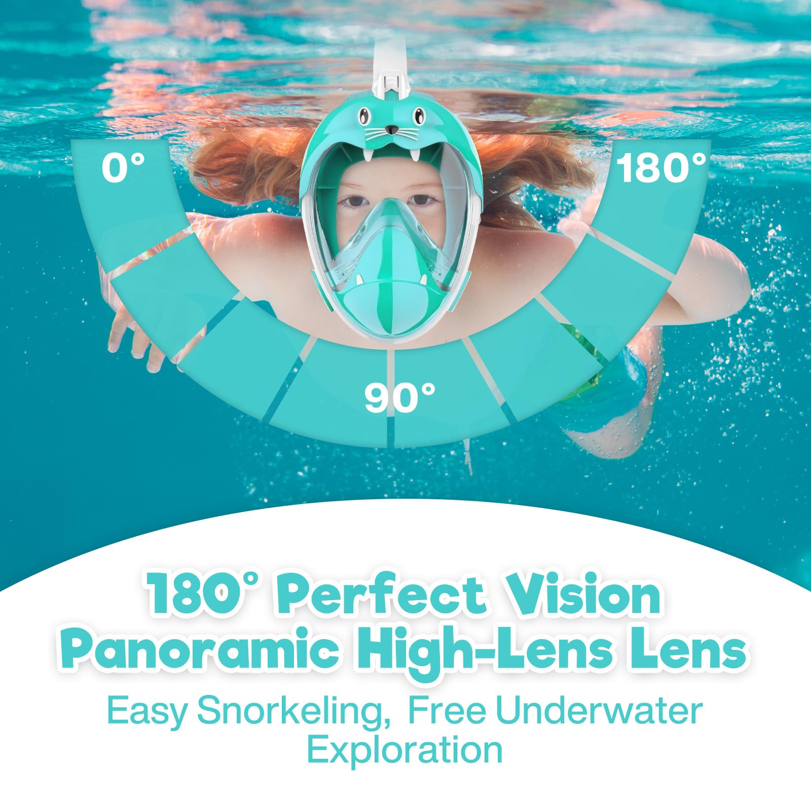 Maska do Snorkelingu Pełnotwarzowa, Maska do Nurkowania dla Dzieci, Maska do Snorkelingu z Panoramicznym Widokiem 180°, Maska do Nurkowania Antyparowa dla Dzieci w Wieku 4-12 Lat (XS, Zielona)