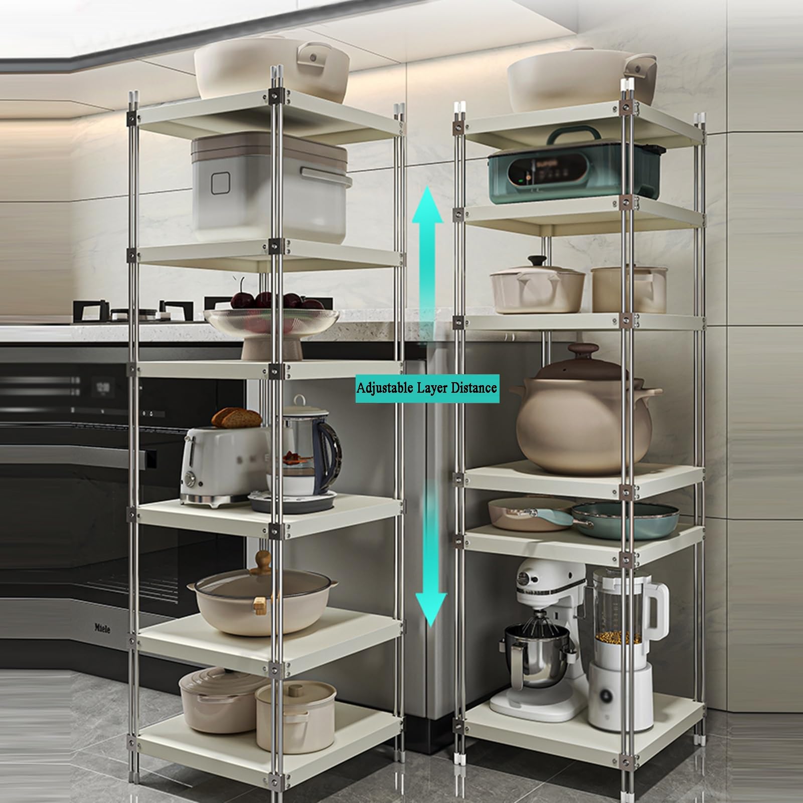 Scaffale regolabile in acciaio inox per ingresso, soggiorno, dispensa, bagno, 4/5/6/7 ripiani, design ad angolo, spazio stretto (bianco, 30 x 30 x 80 cm)
