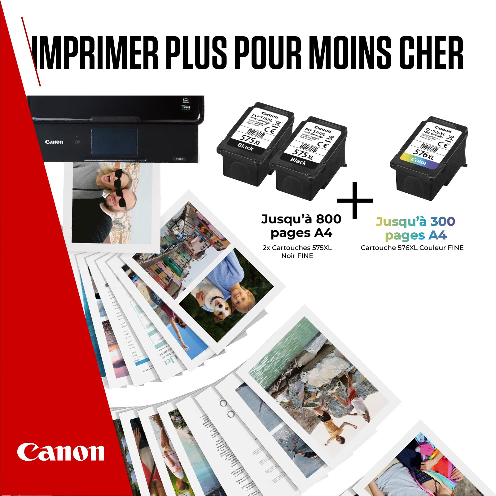 Canon PG-575XL x 2 / CL-576XL Cartouches d'encre Authentiques à Haut rendement, Lot de 3 (2 x Noir, 1 x Couleur) - Carton Multipack
