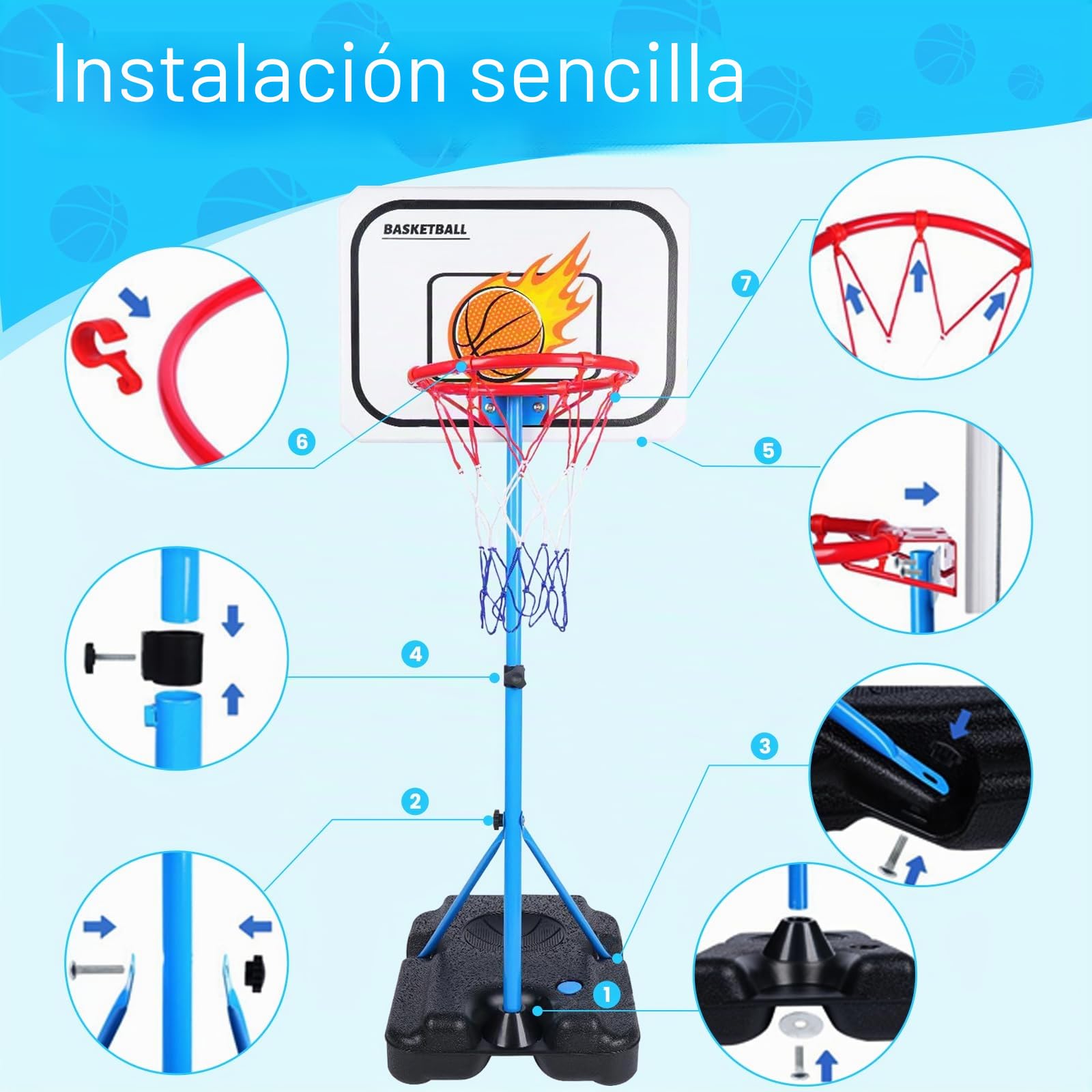 4 en 1 Canasta Baloncesto Infantil Ajustable Canasta de Baloncesto para Niños con Dardos y Juego de Béisbol, T-Ball Colgante y Soporte Interior y Exterior Juguete Deportivo 3-12 Años