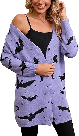 Womens Halloween Long Sleeve Open Front Cardigan Casual Loose Cute Heart Knit Cardigans