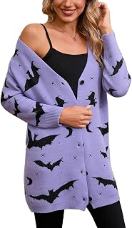Womens Halloween Long Sleeve Casual Loose Cute Heart Knit Cardigans