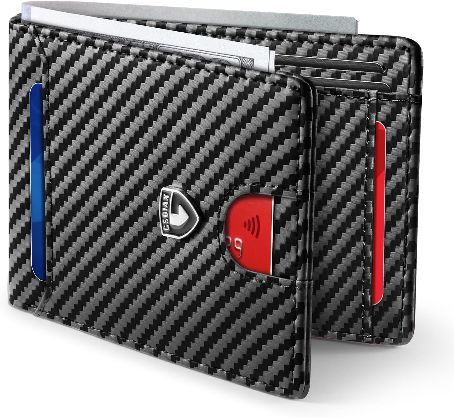 Slim Wallet for Men RFID Blocking Bifold Wallet Carbon Fiber Front Pocket Wallet with 11 Card Holder Minimalist Mens Wallet with Gift Box(Carbon Black)