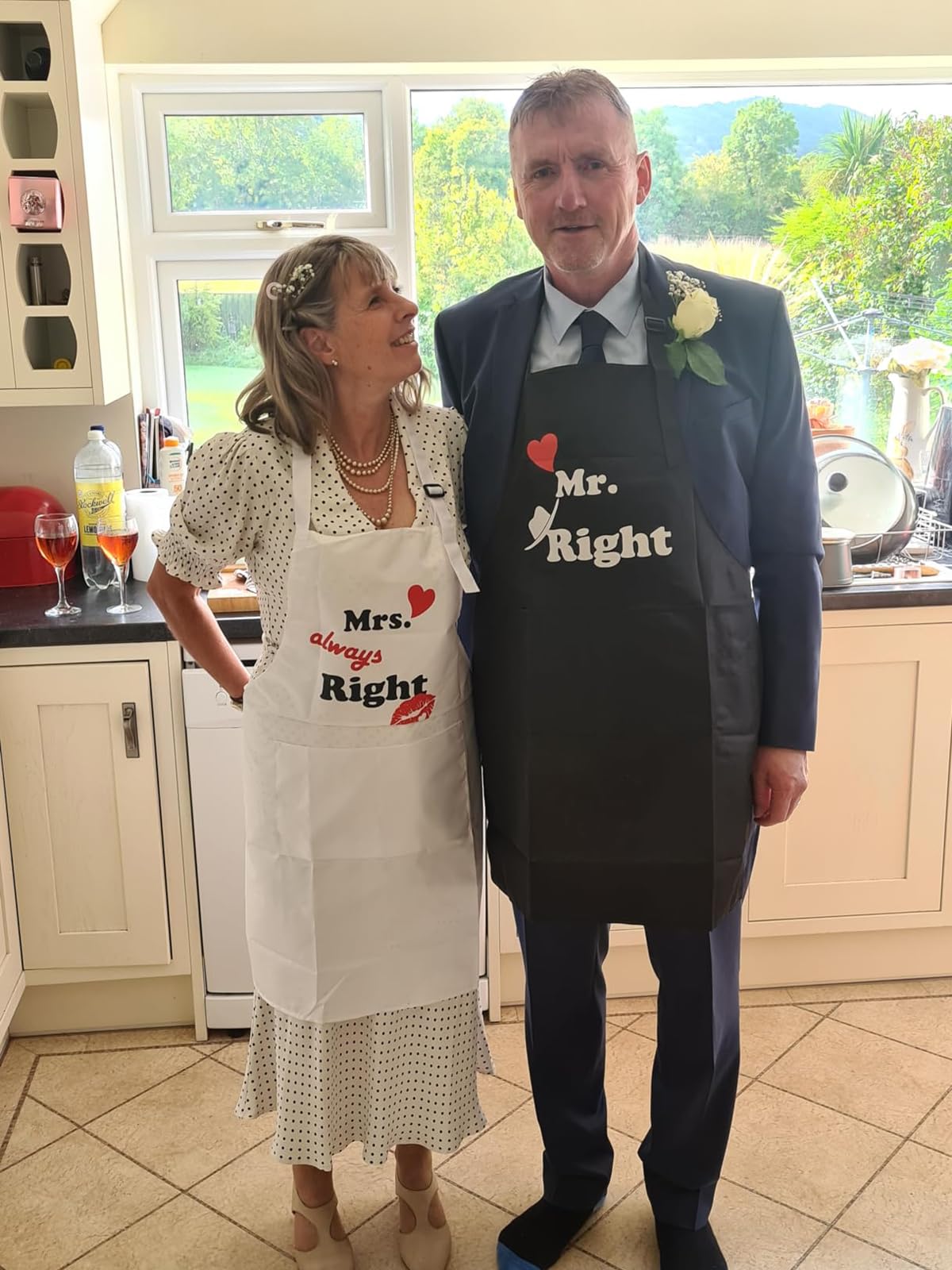 FunChaos 2 Pezzi Grembiuli da Cucina per Coppia, Grembiuli da Cuoco, Regalo di Nozze per Matrimonio, Fidanzamento, San Valentino, Natale, Anno Nuovo