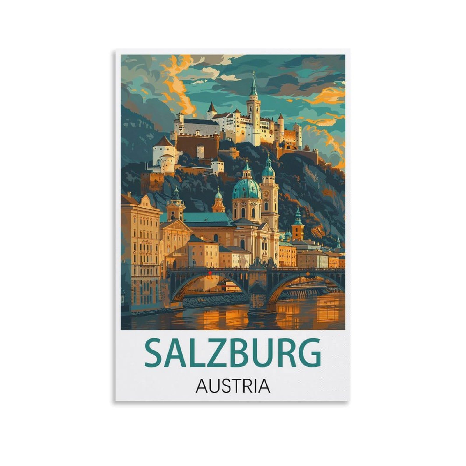 HXHNFERR Salzburg Austria Vintage Travel Posters 12x18inch(30x45cm) Canvas Wall Posters And Art Pictures Prints Paintings Bedroom Decor