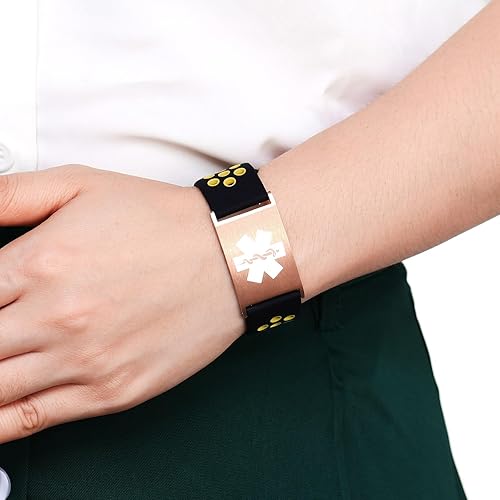 Miniatura 6 de MAXZOOL Pulseras de alerta médica de emergencia para mujeres y hombres con etiqueta de acero inoxidable grabada gratis y respiración libre pulseras