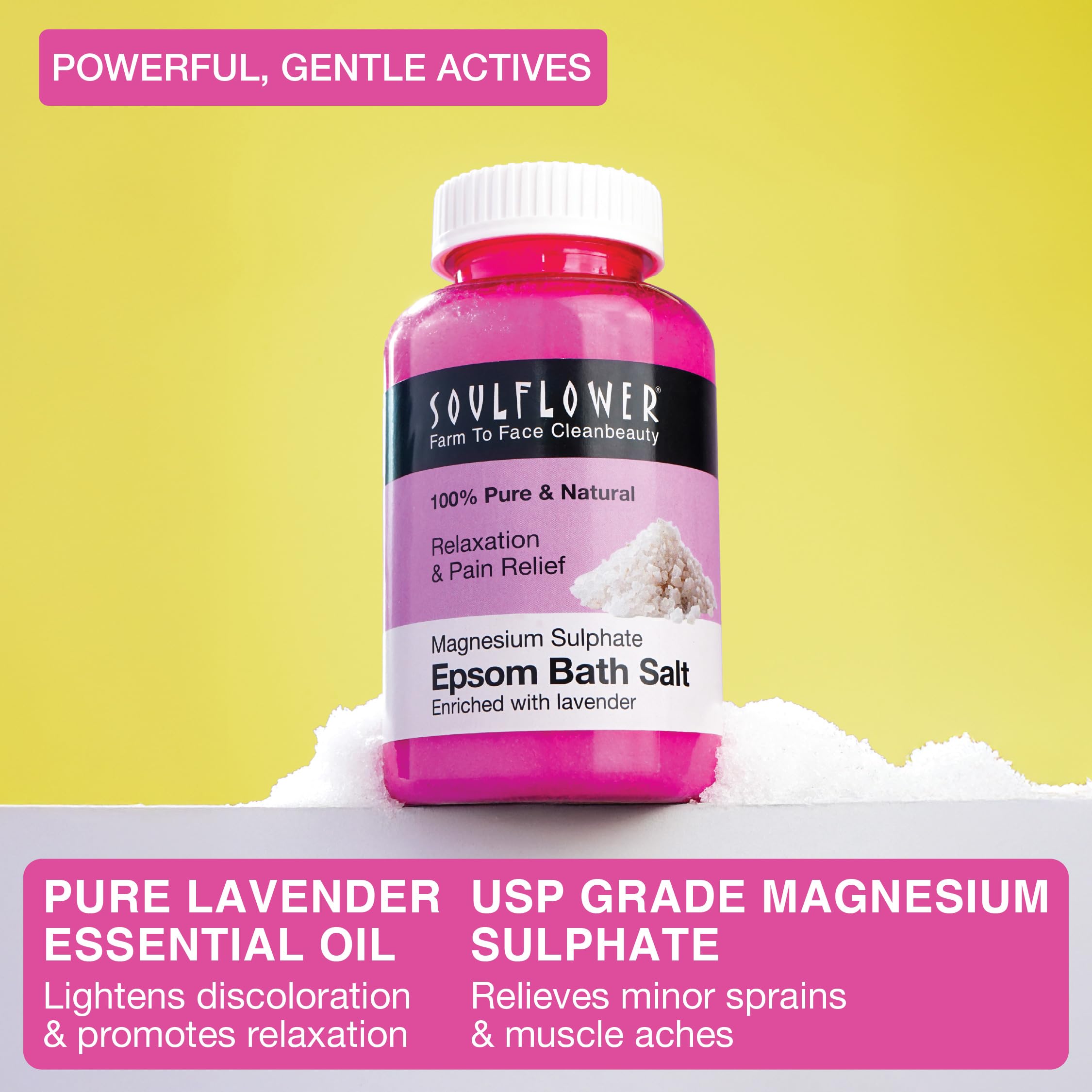 Soulflower Epsom Salt Crystal for Bath, Body Detox, Aura, Swelling & Soreness, Relaxing, Muscle Pain Relief | 100% Pure USP Grade Epsom Salt with Pure Organic Lavender Essential Oil 350g (Pack of 1) - Image 3 thumbnail