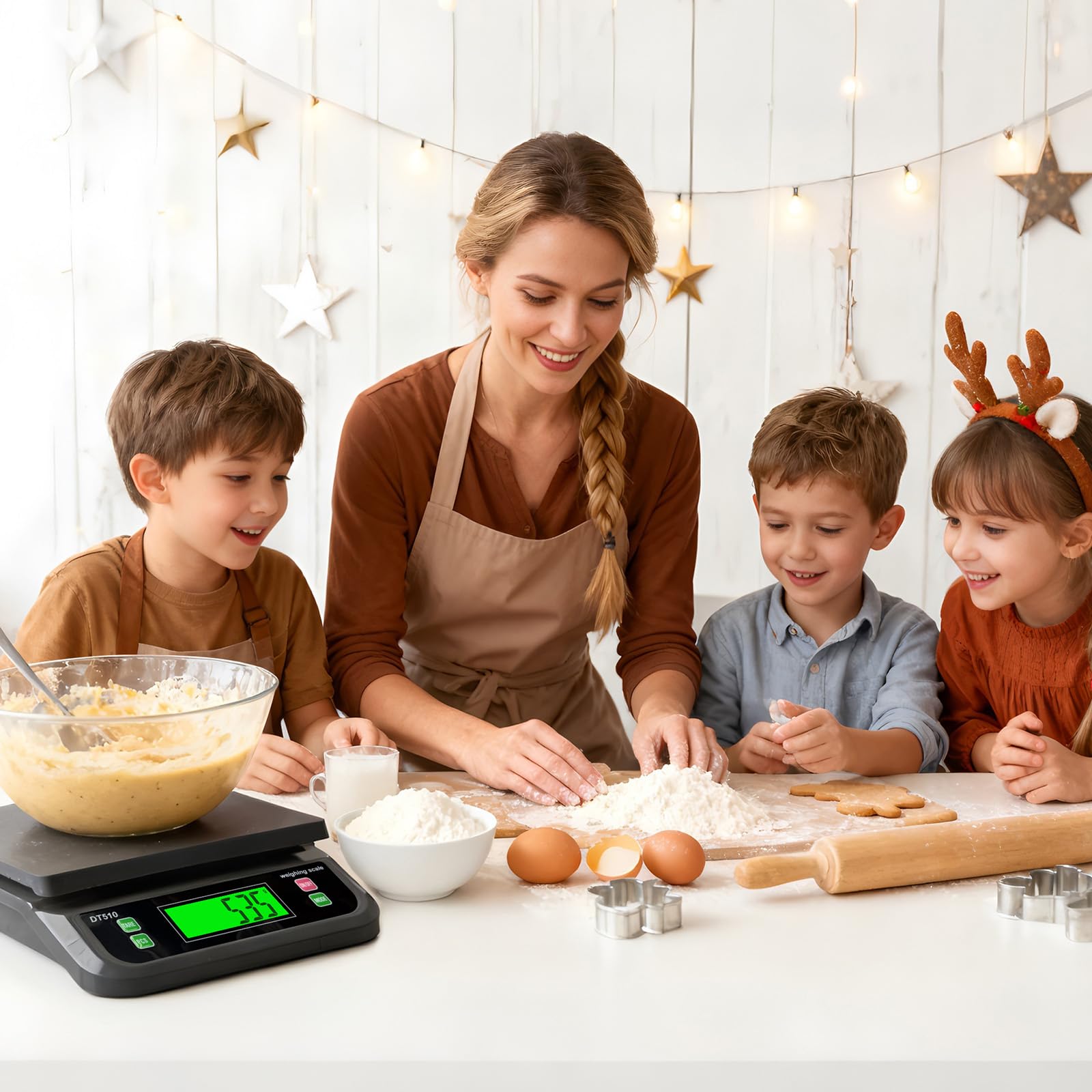 Große digitale Küchenwaage, Lebensmittelwaage zum Backen, Kochen, Brot, Fleisch, Waage mit Tara- und Vorbereitungszählung, LCD-Display mit Adapter, 6 Einheiten (Grau, 30 kg)