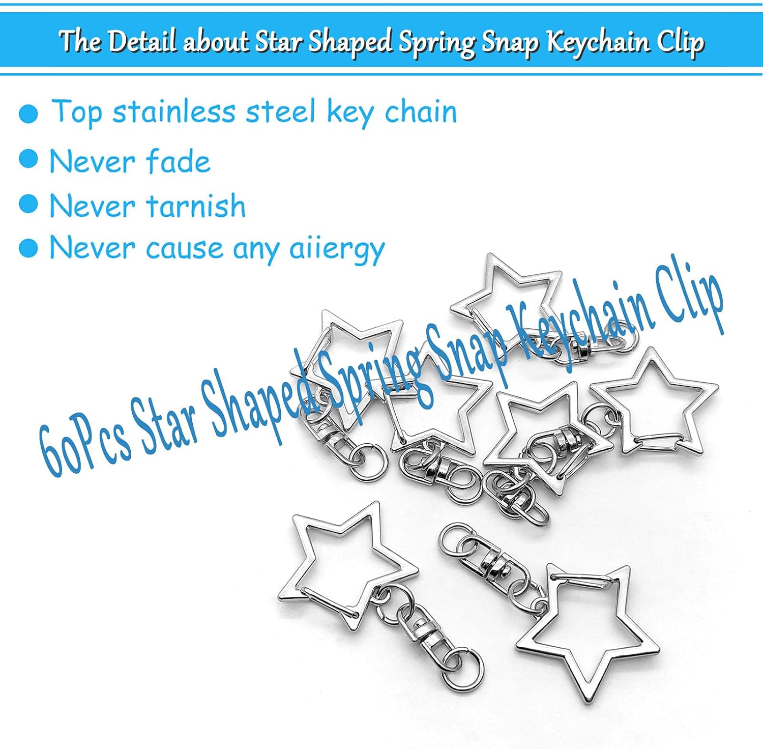 60Pcs Star Shaped Spring Snap Keychain Clip,Metal Swivel Clasp Snap Hook Key Ring with Chain Hanging Buckle with Open Jump Ring Connector for DIY Crafts Key Ring Making,Keychain Accessories - Image 2