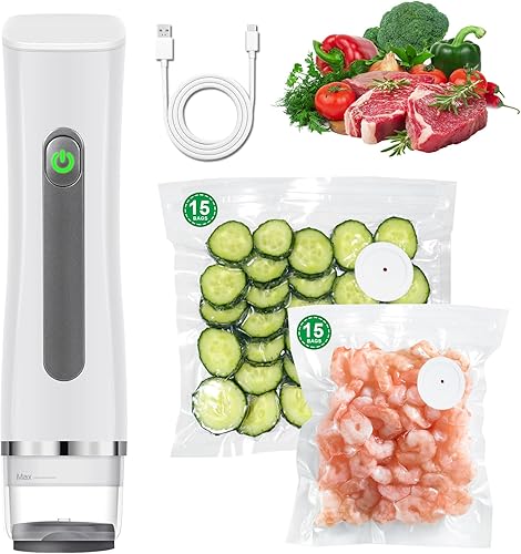 Potente sellador al vacío de mano para alimentos, ahorrador de alimentos portátil con bolsas al vacío (máquina selladora al vacío + 30 bolsas de