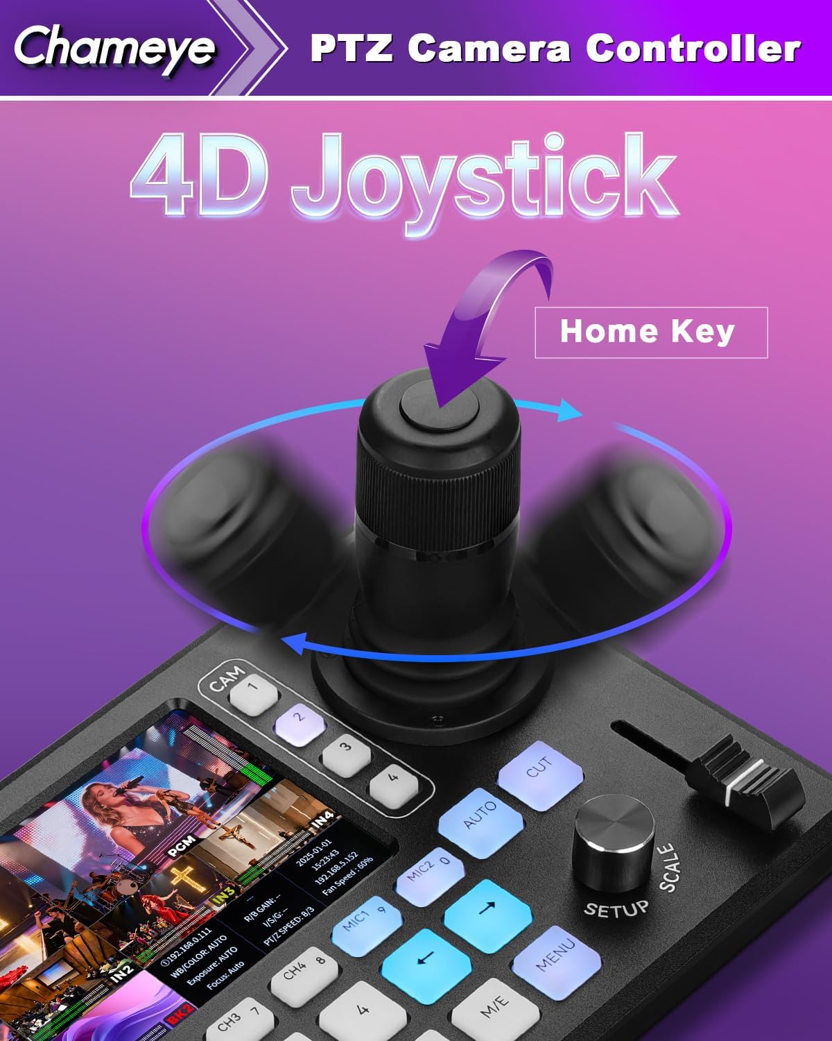 Chameye M500 Video Mixer Switcher 4K, Multi-Camera Live Streaming 4K HDMI Video Switcher, 5.5" Screen with 4D Joystick PTZ Controller, Pro XLR Audio,USB/SD Recording, 4K60FPS Input 1080P60FPS Output