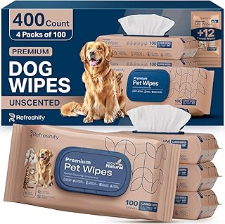 REFRESHIFY Dog Wipes for Paws and Butt - Plant Based Unscented (Pack of 400) - Pet Wipes for Dogs and Cats - Deodorizing N...